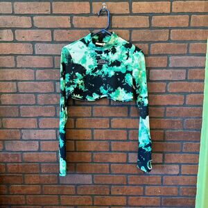 No Fear x H&M Crop Top - Green Splatter - Women's M Edgy Y2k Emo punk grunge